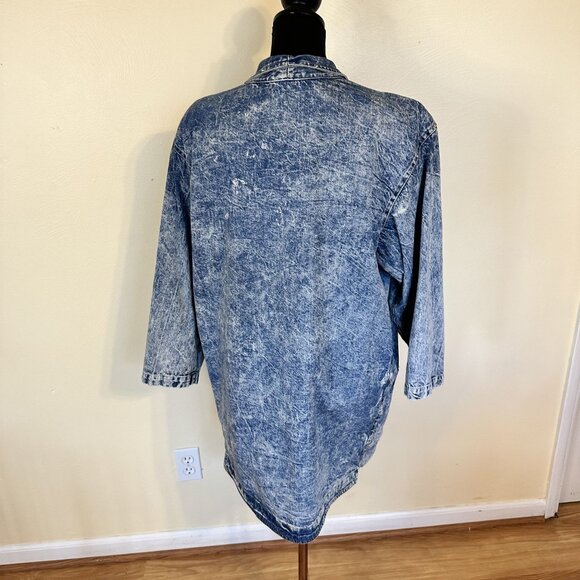 Vtg Womens Denim Jacket Acid Wash Oversized Large Pockets Western Cotton USA - Picture 2 of 8